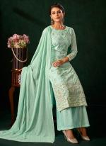 Pure Viscose Sky Blue Party Wear Khatli Work Plazzo Suit